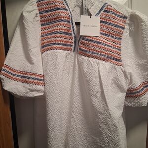 White Embroidered Peasant Blouse